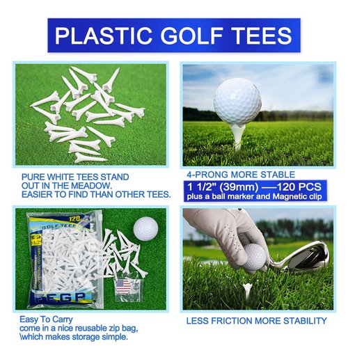 1 1/2 Inch Plastic Golf Tees,Short Tees 120 Pack-4 Prongs with Low Friction Design for Iron,Par Threes,Hybrids and Driving Range,with High Stability and Low-Friction White Golf Tees (120 Pack)