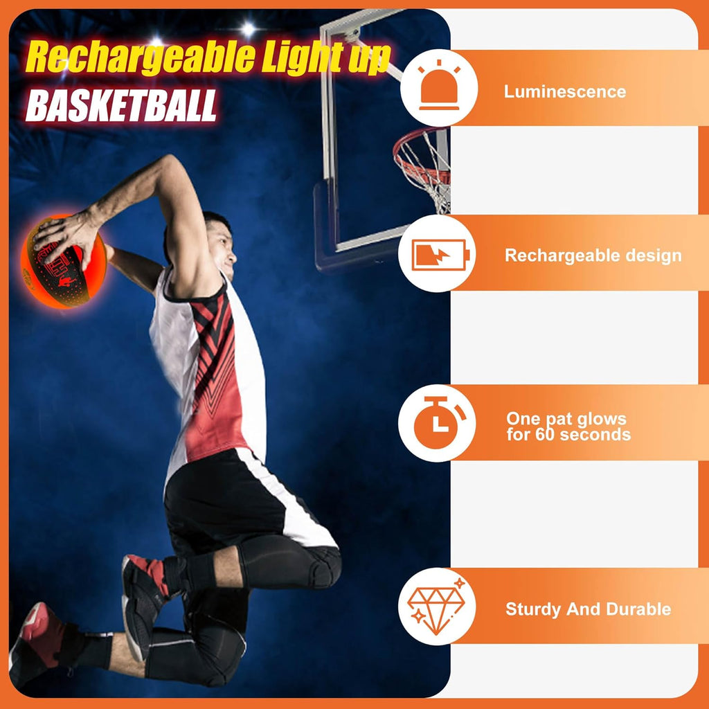 Skiennix Rechargeable Glow in the Dark Basketball - USB Charging, Water-Resistant, Size 7 | Includes Pump & Cable