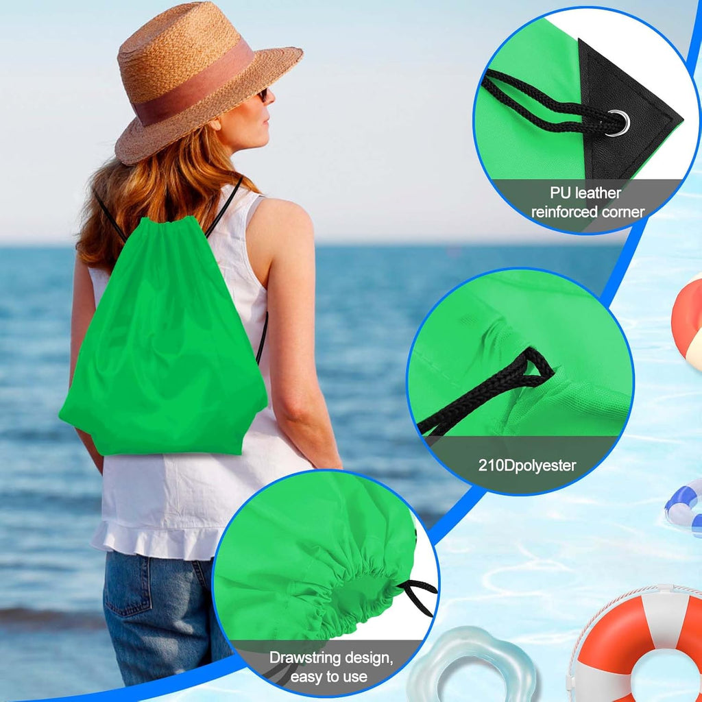 PLULON Drawstring Backpack - 2-Pack Cinch Sacks for Gym, Yoga & Travel - Green & Orange