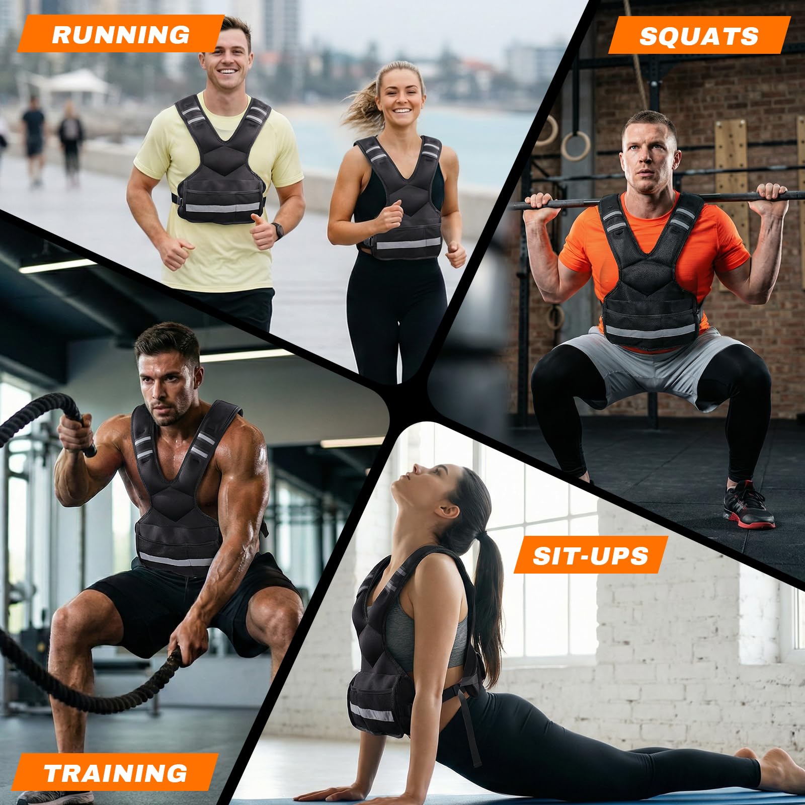 PJ PINJIAN Adjustable Weighted Vest for Men and Women,4-10lb Variable Body Weight Vest for Home Workouts, Running, Rucking, HIIT & Strength Training, Removable Ironsand Weights, Reflective & Pockets