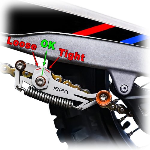 BPA-RACING Motorcycle Chain Slack Adjuster Tool - Innovative Chain Tensioner Tool for Easy, Quick & Precise Chain Slack Adjustment- Chain Alignment Tool (Orange)