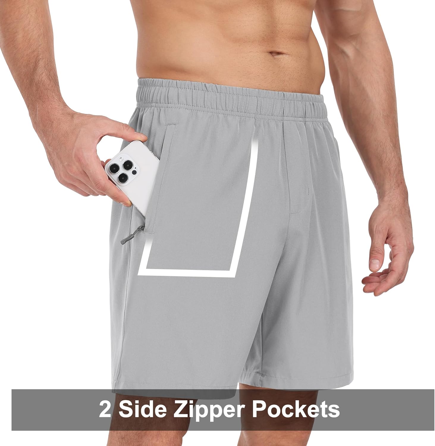 Skiennix Men's Gym Workout Shorts - Quick Dry 7-Inch Inseam Athletic Shorts with Zipper Pockets for Running & Basketball