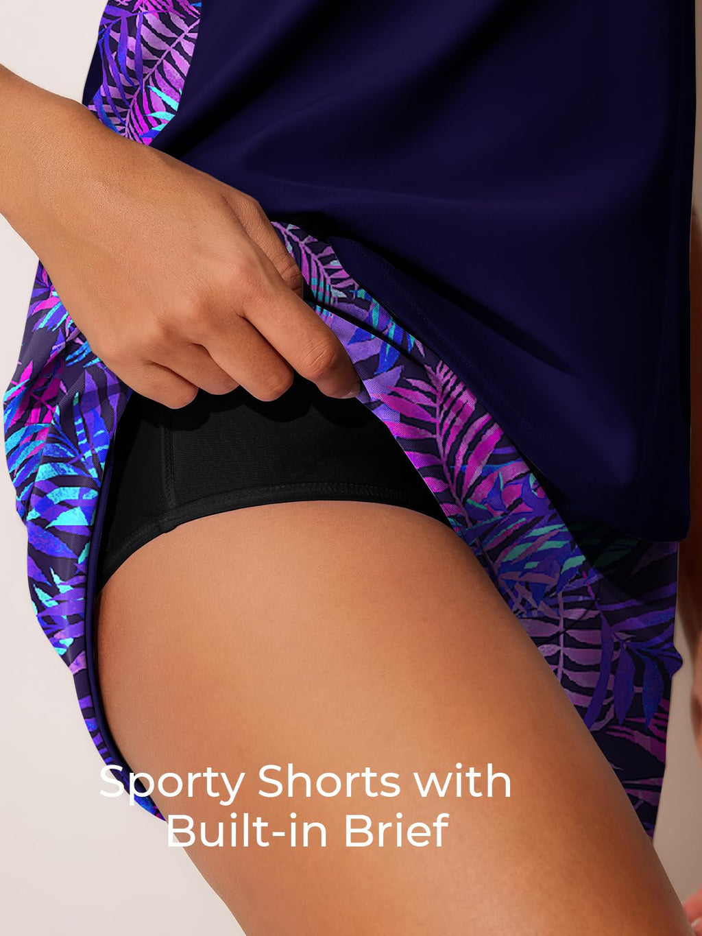 Summer Mae Plus Size Tankini Swimsuits for Women 2026 Tummy Control Two Piece Bathing Suits with Pockets Swim Shorts Purple Leaf Shadows Size 24 Plus