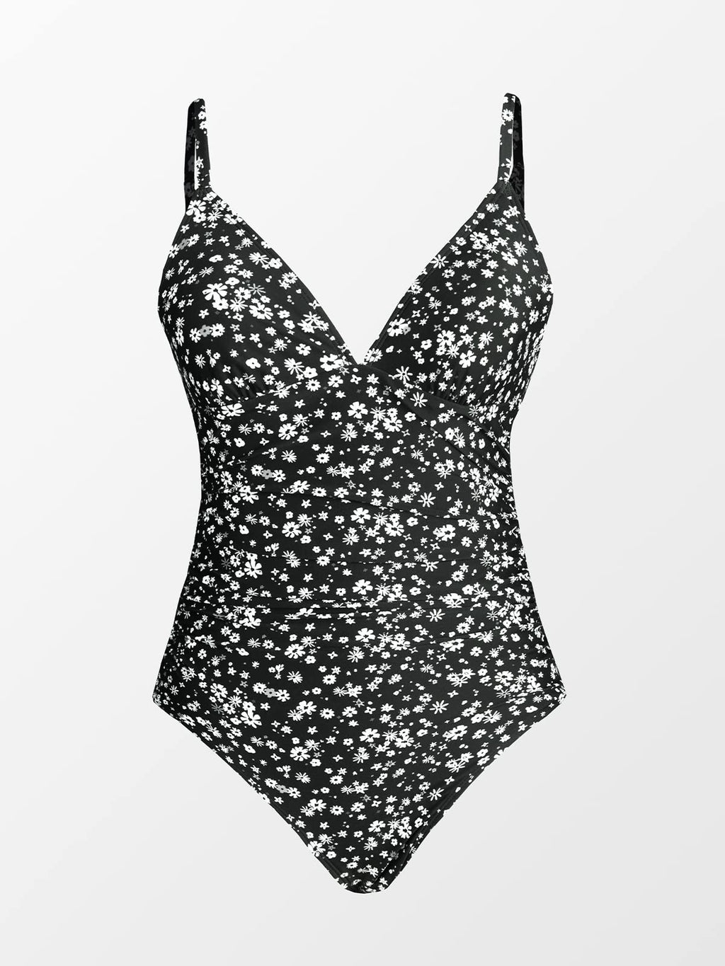 CUPSHE Womens Swimwear One Piece Swimsuit Bathing Suits Floral Deep V Neck Tummy Control Low Back Adjustable Straps, X-Large, Black Floral