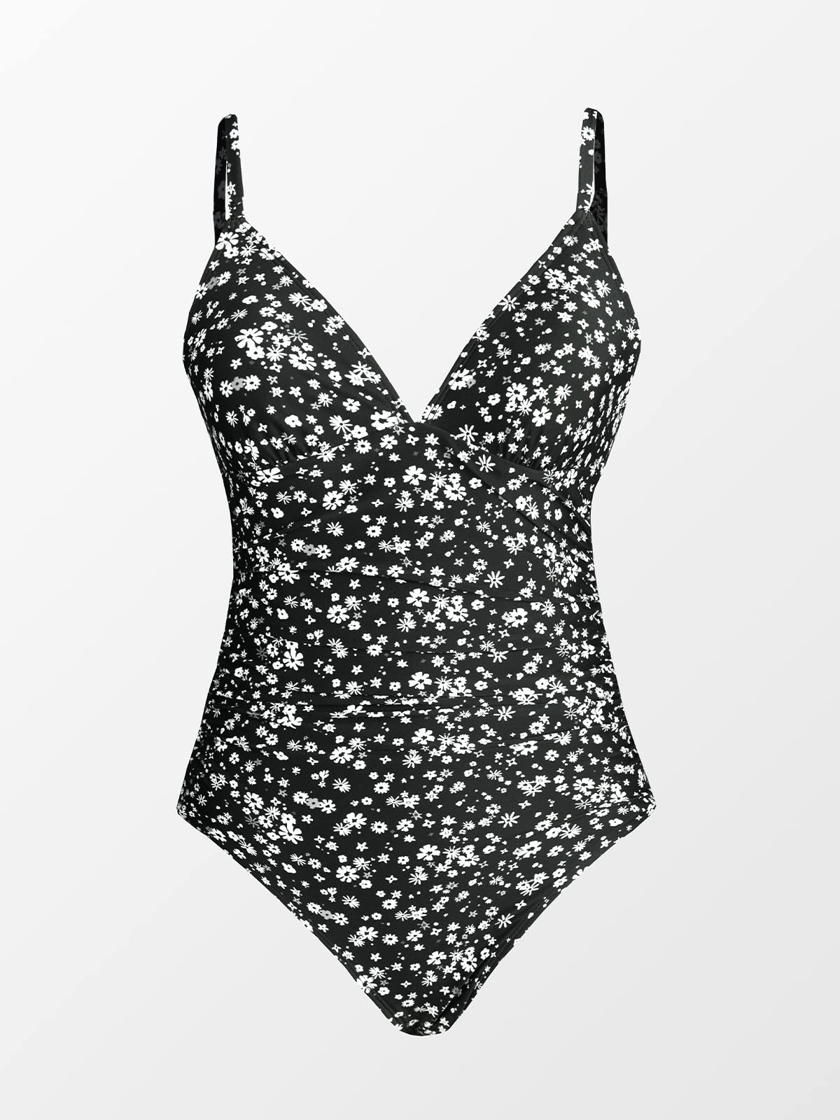 CUPSHE Womens Swimwear One Piece Swimsuit Bathing Suits Floral Deep V Neck Tummy Control Low Back Adjustable Straps, X-Large, Black Floral
