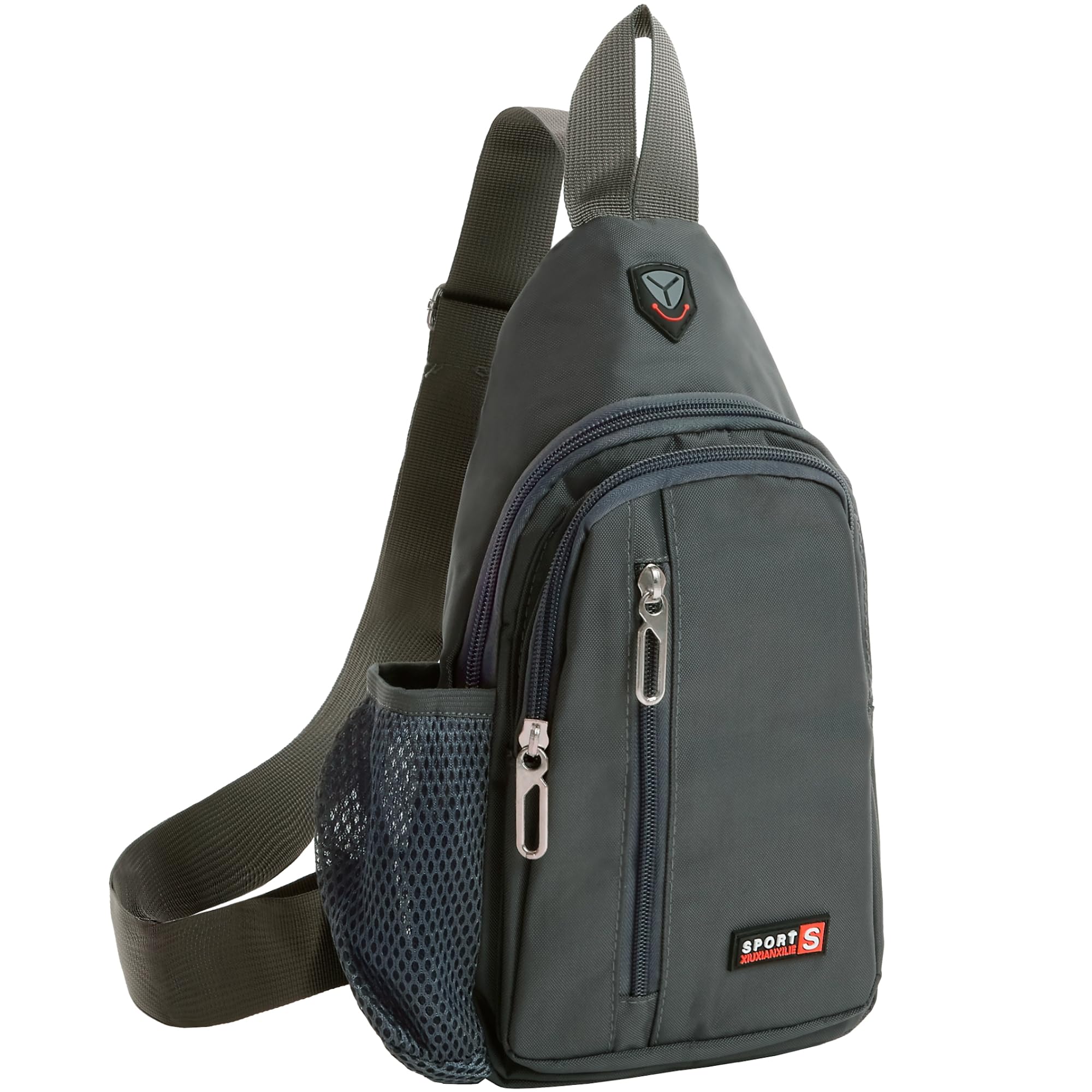 Travel Lightweight Sling Bags with Key Ring Strap Bottle Holder Earphone Hole, Adjustable Nylon Crossbody Shoulder Backpack, Water Resistant (Gray 02)