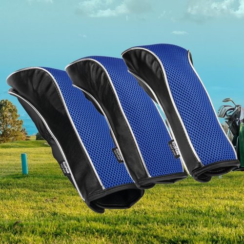 ROYMADE Golf Head Covers 3pcs Set, Driver Fairway Hybrid Woods Headcovers, 1# 3# X# PU Headcovers for Golf Club (Blue 3pcs(1 3 H))