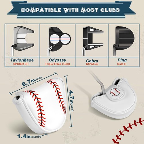 CRAFTSMAN GOLF Baseball White Mallet Putter Cover Headcover for Scotty Cameron Odyssey (Baseball)