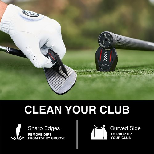 Ghost Golf Divot Tool - 5-in-1 Divot Repair Tool & Ball Marker Alignment Aid - Fix Pitch Marks on The Green - Club Rest & Groove Cleaner - Golf Equipment for Men & Women - Black