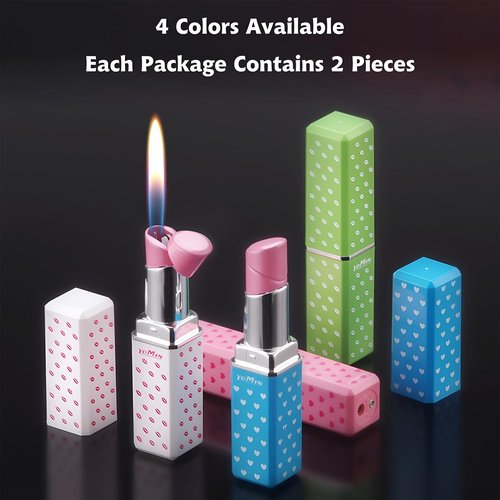 Cute Lipstick Lighter, 2 Pack Soft Flame Refillable Butane Lighter with Flame Adjustment Tool, Novelty Torch Lighter Cool Lighters Gifts for Women,Girls,Birthday, Anniversary(Without Butane)-Black