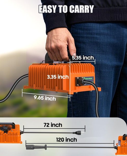 10L0L Golf Cart Battery Charger 15A 48V for Club Car DS/Precedent 3-Pin Round Plug, IP68, Smart Technology Golf Cart Battery Charger, Trickle Charge (Orange)