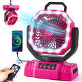Odoland Portable Camping Fan - 20000mAh Rechargeable Battery, LED Lantern, 360° Rotation, Pink