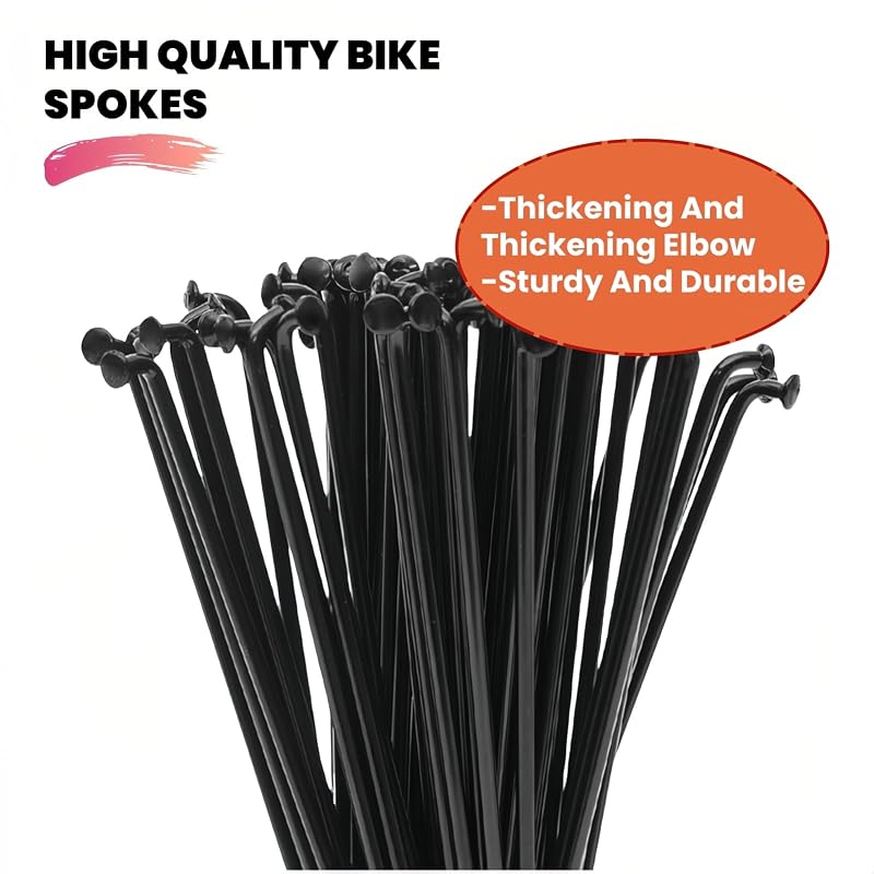 13G Bicycle Spokes 2.3mm Steel 70-300mm - 38pcs Black Nuts, Universal Fit - Variation: Black-13G-222mm