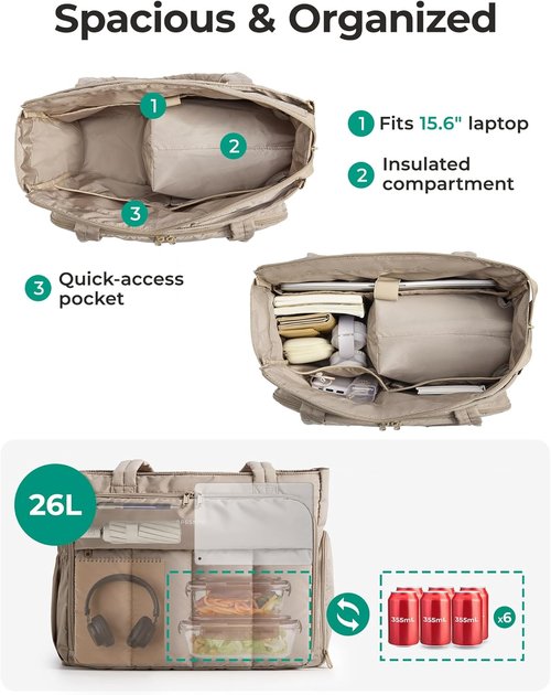 BAGSMART Tote Bag for Women - Insulated Teacher Tote | Large Puffer Work Handbag