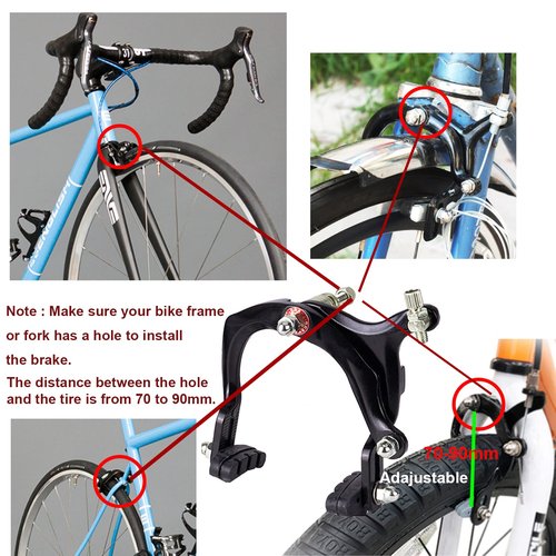 Mimoke Bike Brake Set Front and Rear Bike C Brake Caliper Include Inner and Outer Cables and Bike Brake Levers Kit Aluminum Alloy for MTB Road Bike