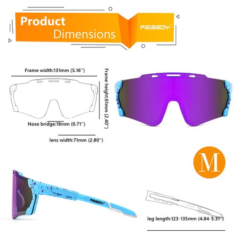 FEISEDY Cycling Sports Sunglasses Wraparound Magnetic Lens Adjustable Legs Visor Men Women Youth Shield B0028