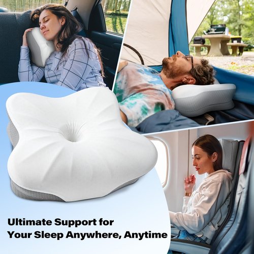 SAHEYER Memory Foam Camping Pillow, Travel Pillows for Sleeping, Cervical Neck Support Camping Gear Accessories - Small Pillow Travel Essentials for Sleep, Backpack, Hammock, 11.81x9.84x3.94 in, Gray