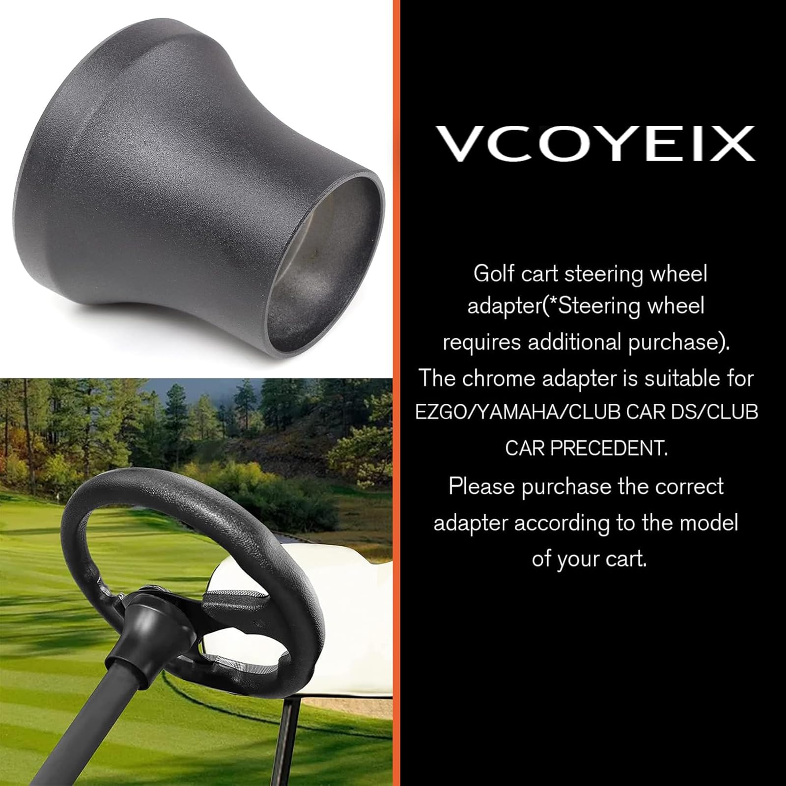 vcoyeix Golf Cart Steering Wheel Adapter, Steering Wheel Adapter Hub Only Adapter for Golf Cart (Adapter for YAMAHA - Black)