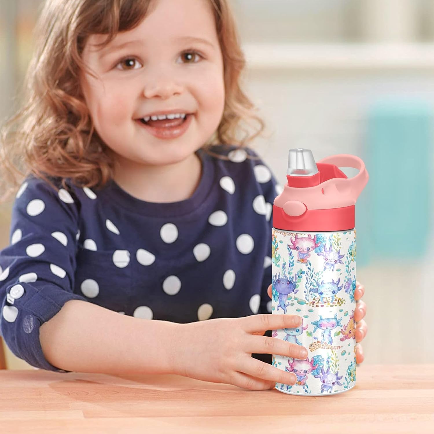 Skiennix Cute Axolotl Stainless Steel Water Bottle - 12 Ounce Vacuum Insulated for Kids