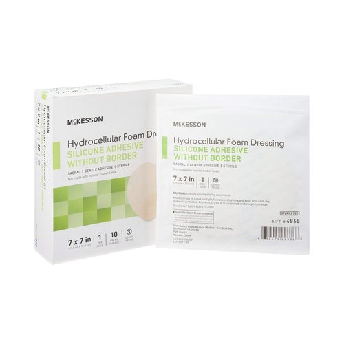 McKesson Hydrocellular Foam Dressing, Sterile, Silicone Adhesive Without Border, 7 in. x 7 in., 10 Count, 1 Pack