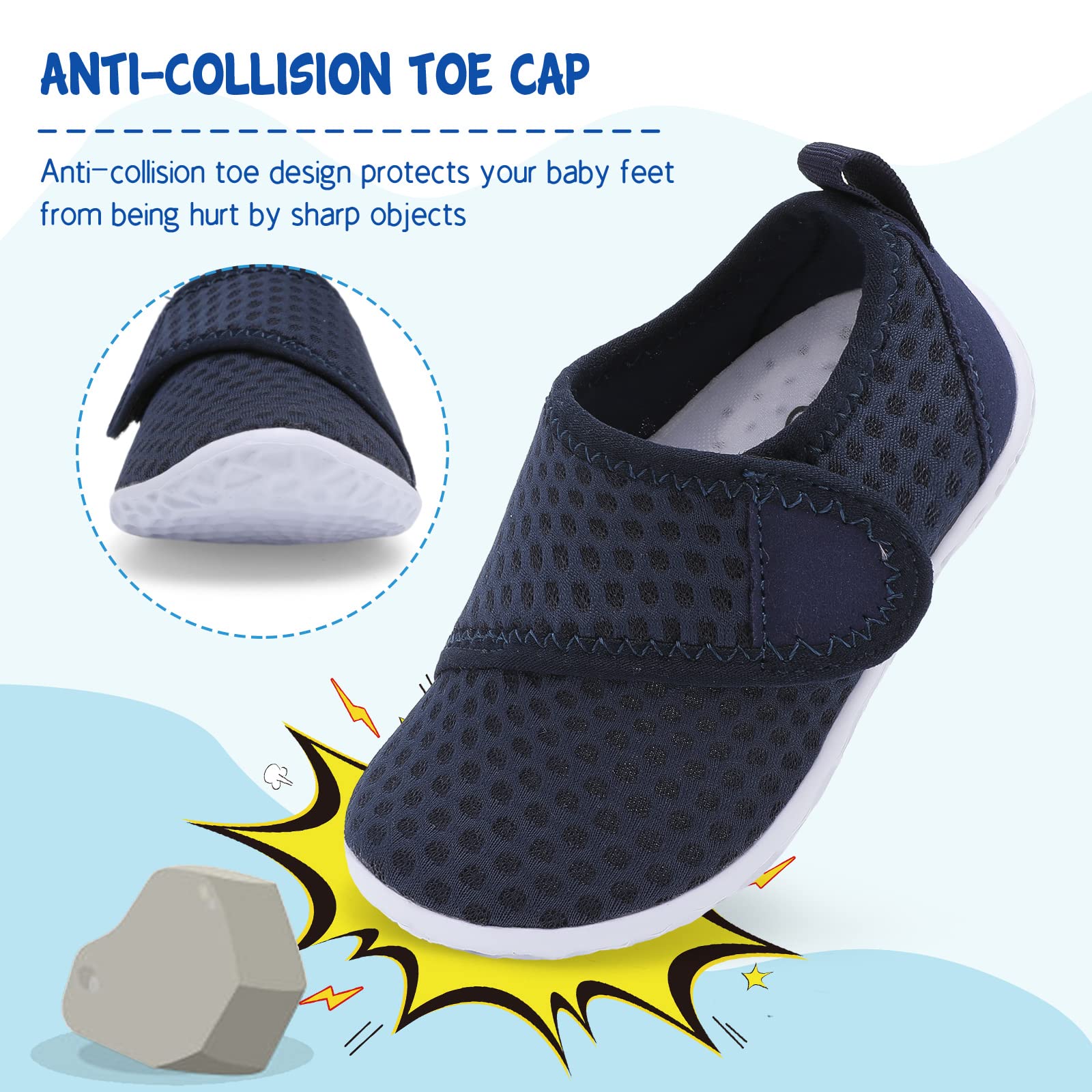 LeIsfIt Boys Girls Water Shoes Kids Aqua Socks Toddler Quick-Dry Swimming Shoes Non-Slip Summer Shoe for Beach Pool Surf, Dark Blue, 11 Toddler