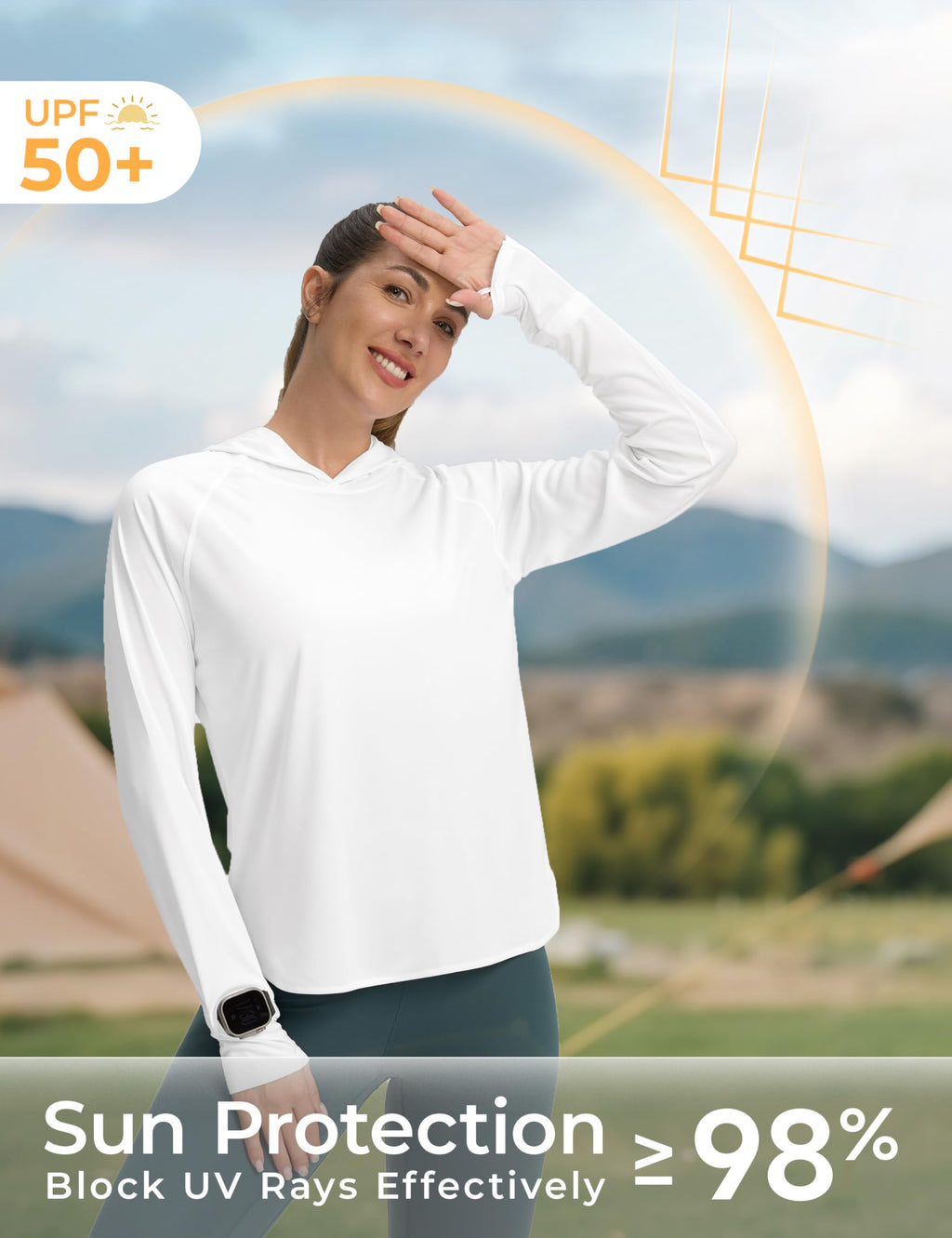Women's UPF 50+ Sun Shirt with Hoodie SPF Long Sleeve UV Protection Shirts Sun Protection Clothing Hiking Fishing Outdoor Lightweight White L