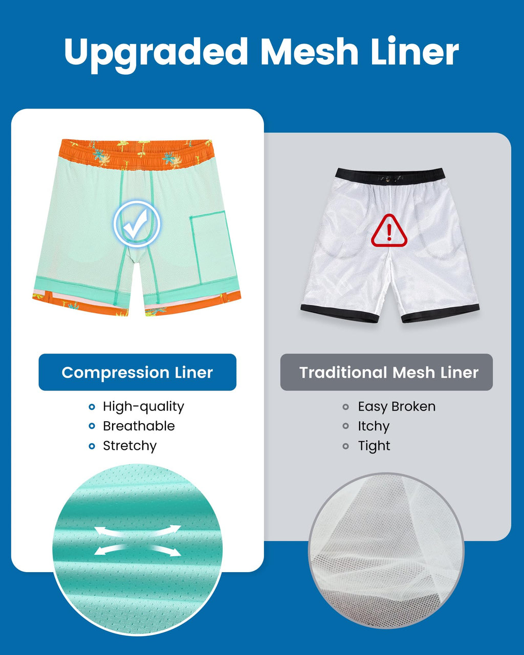 maamgic Mens Swim Trunks with Compression Liner 7 Inch Inseam Mens Bathing Suit Quick Dry Swimming Trunks Swimsuit Orange Coconut Tree Medium
