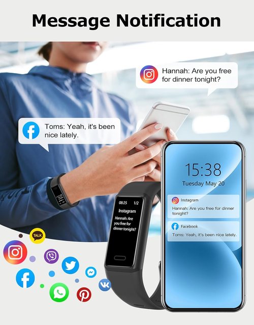 Cloudpoem Fitness Tracker - 24/7 Heart Rate Monitor & Sleep Tracker | IP68 Waterproof, Dark Black