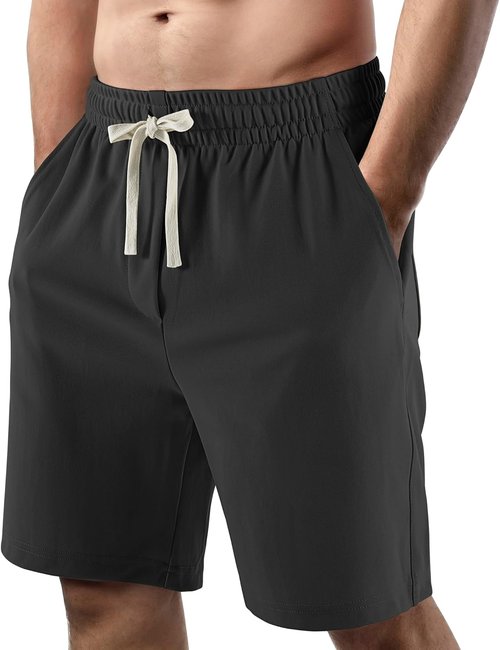 Lkrhzevg Men's Casual Beach Shorts - Elastic Waist, Drawstring, Athletic with Pockets | Perfect for Running & Vacation