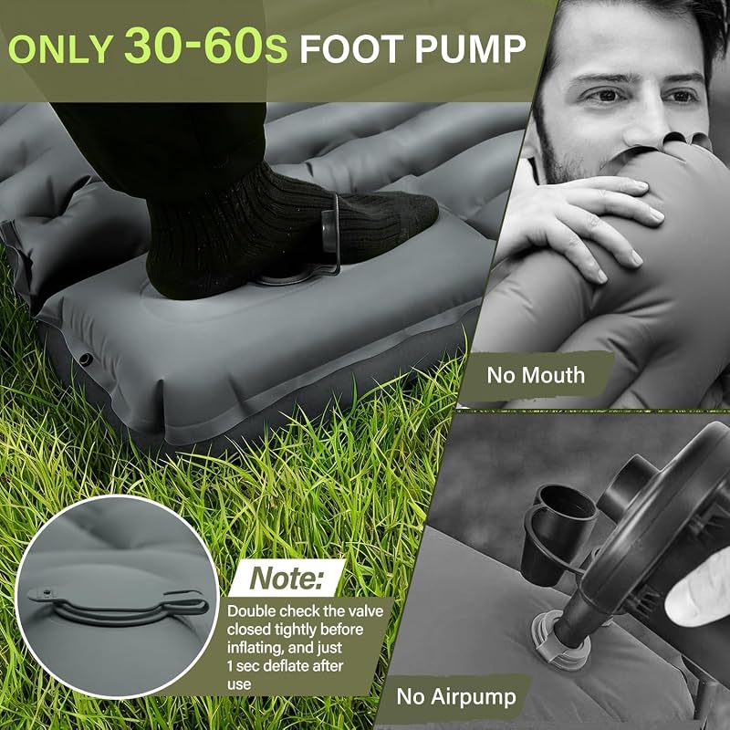 Ultralight Inflatable Sleeping Pad with Built-In Pillow, 78x27x3 in – Ultralight Camp Pad, Grey (Variation: Grey)