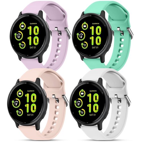 4 Pack Bands for Garmin Vivoactive 6/Vivoactive 5/ Vivoactive 3 Watch Band, Garmin Venu/Venu Sq/Venu 2 Plus, Soft Silicone Replacement Wristband for Forerunner 245/645 Watch Band (Violet/Mint Green/White/Pink Sand)