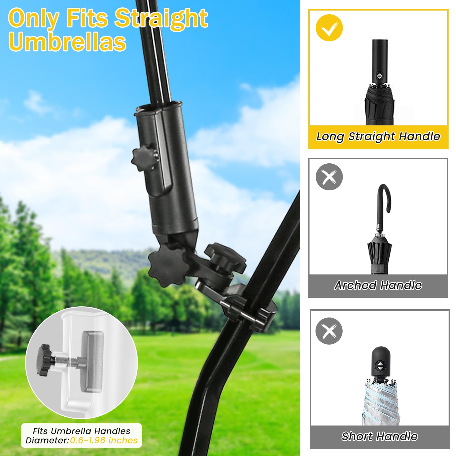 SANXIACAR Heavy-Duty Golf Push Cart Umbrella Holder Aluminum Base 180° Adjustable for Stroller Bike Wheelchair Bicycle Mobility Scooter Beach Chair Universal Windproof Umbrella Mount