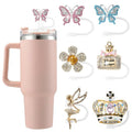 SEMATA 6PCS Cute Straw Cover Cap for Stanley Cup Accessories,Bling Crystals Straw Toppers for Stanley Tumbler 40&30 oz,Rhinestone Reusable Straws Tips Protectors Compatible with 10mm Straws