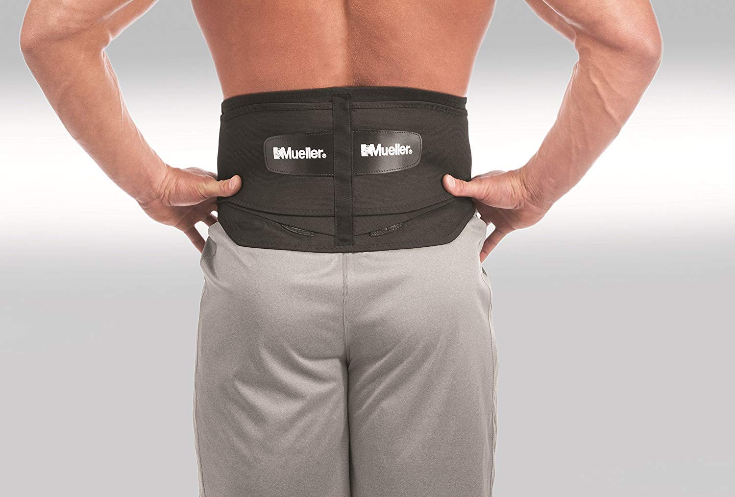 MUELLER Sports Medicine Lumbar Back Brace with Removable Pad, Ideal for Upper and Lower Back Pain, Relief & Support for Men and Women, Strains, Sciatica, Scoliosis, Black, Regular Size