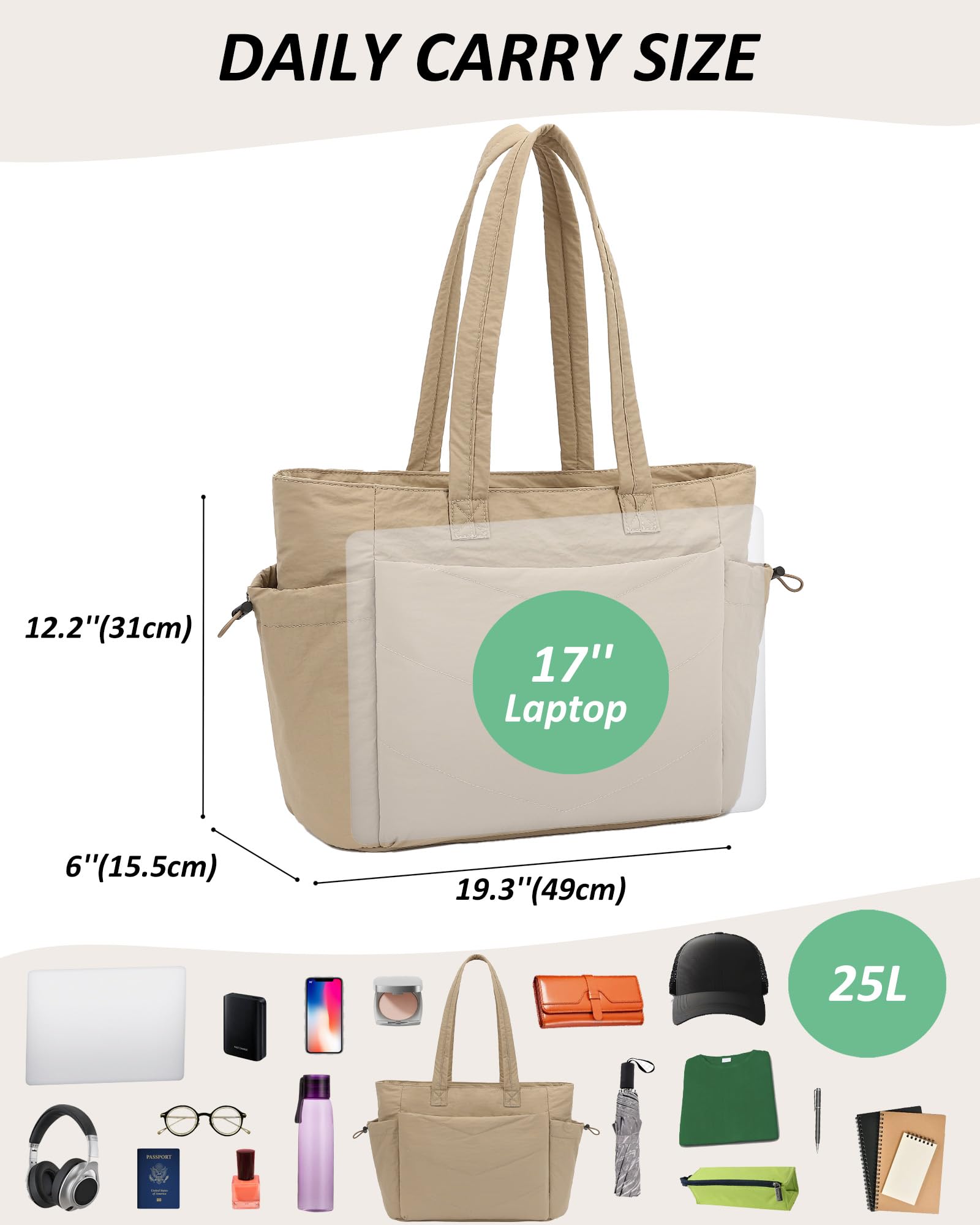 TANTOMI Tote Bag for Women Puffer Tote Bag with Zipper, Qulited Shoulder Bag Lightweight Handbags for Work Travel School Gym