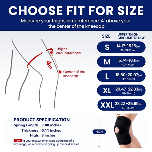 JOMVD Knee Brace for Knee Pain, Meniscus Tear, Adjustable Knee Support with Side Spring Stabilizers for ACL, MCL, Arthritis, Patella Stability, Knee Pain Relief, Injury Recovery, Women and Men, Medium