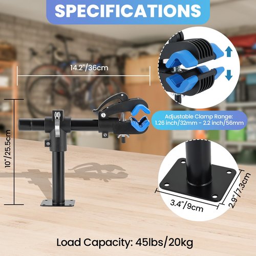 AMGSH Bike Repair Stand Wall Mount, Adjustable Bike Work Stand for Road & Mountain Bikes, Space-Saving Bicycle Repair Stand with Clamp, Wall Workbench Bike Mount for Bicycle Maintenance at Home, Sturdy Bike Stand for DIY Repair, Includes 4 Metal Expansion