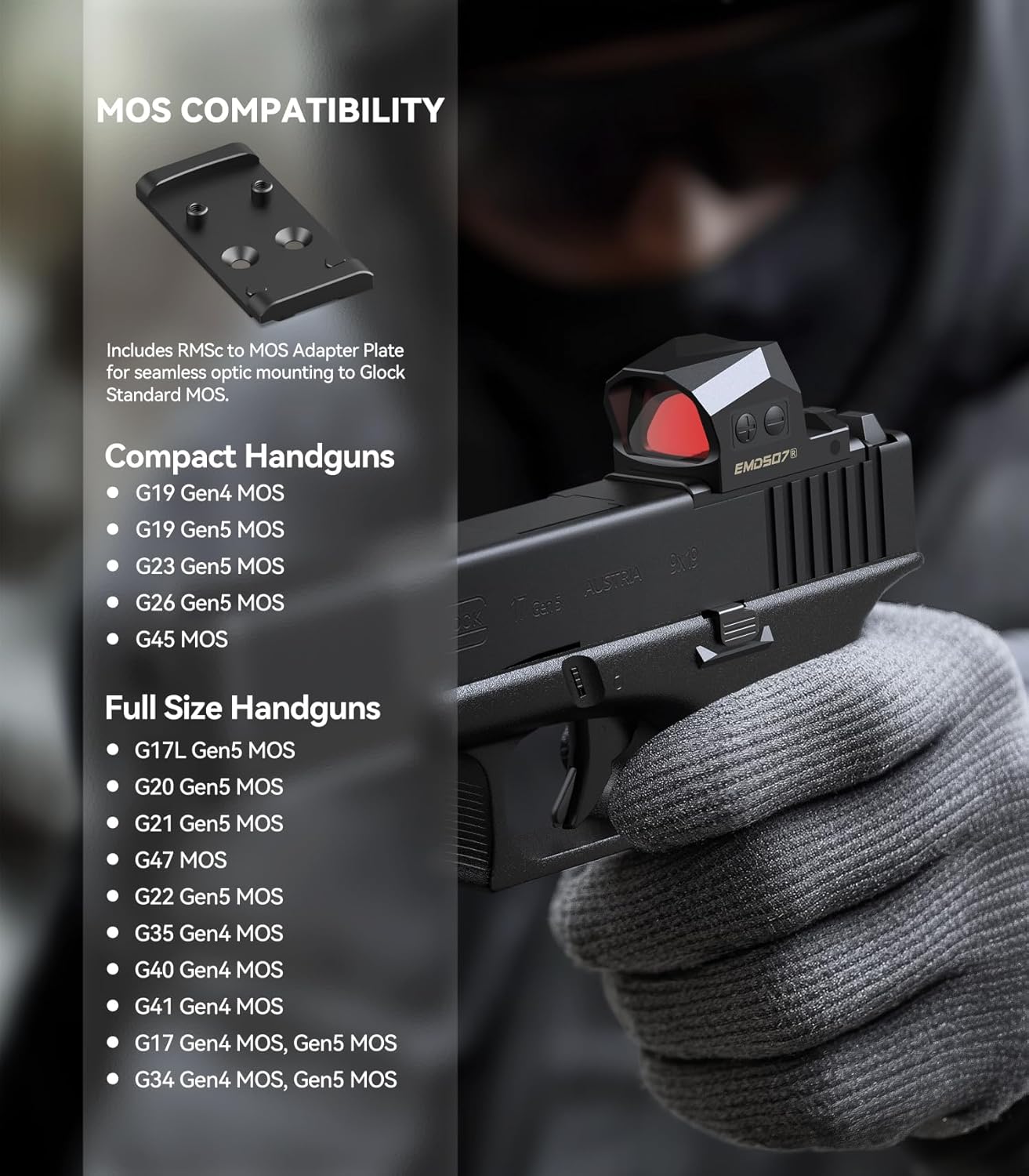 VOTATU EMD507-R Multi-Reticle Reflex Sight - Shake Awake 3 MOA Dot & 54 MOA Circle for G17/G19 MOS