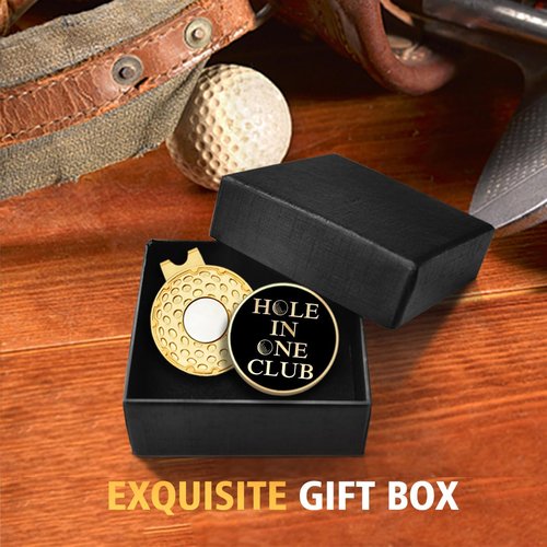 rofiowa Hole in One Club Black Gold Golf Ball Marker with Hat Clip, Funny Golf Accessories for Men Women, Christmas Father's Day Birthday Gifts for Golf Fan Golfer, Novelty Golf Gifts (OBJ052)