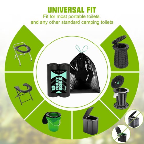 Sckee 50 Pack Heavy-Duty Waste Liners, Leak-Proof Potty Bags with Drawstring, Portable Toilet Buckets Bags for Hiking, Car Travel, Truck, RV, Boating, Road Trips & Outdoor Use (8 Gallon)