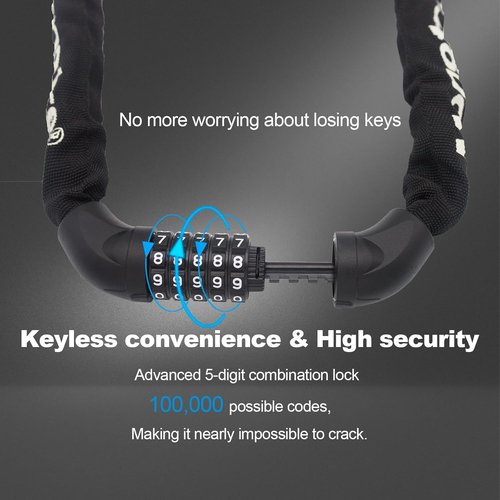 Heavy Duty Anti-Theft Bike Chain Lock by [Brand Name] - 5-Digit Resettable Combination | 3.9ft Keyless Security for Bicycles, Scooters, Motorcycles