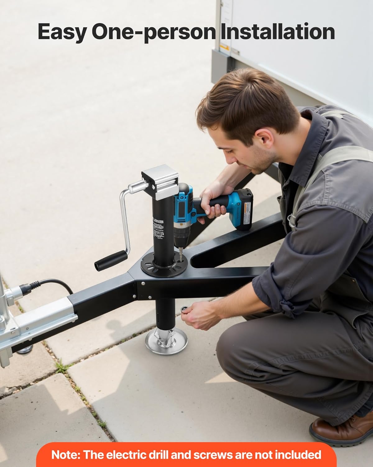 VEVOR 5000 lbs A-Frame Trailer Jack - 15-Inch Vertical Travel with Adjustable 7-Level Drop Leg & Drill Socket