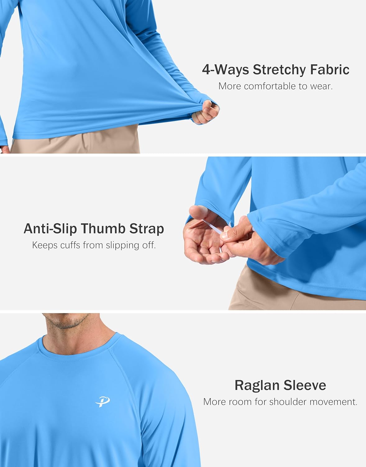 Pudolla Men's UV Protection Shirt - Lightweight Long Sleeve Rash Guard with UPF 50+ for Fishing & Swimming