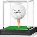 JupDec Golf Ball Display Case - Clear Acrylic Holder with Wood Base & Dust Protection | Black, 1 Pack