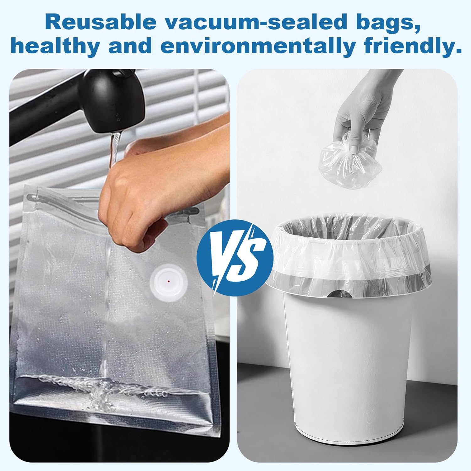 Skiennix Vacuum Sealer Bags - 8 PCS Reusable BPA-Free Heavy Duty Food Storage Bags | 10" x 11" Size