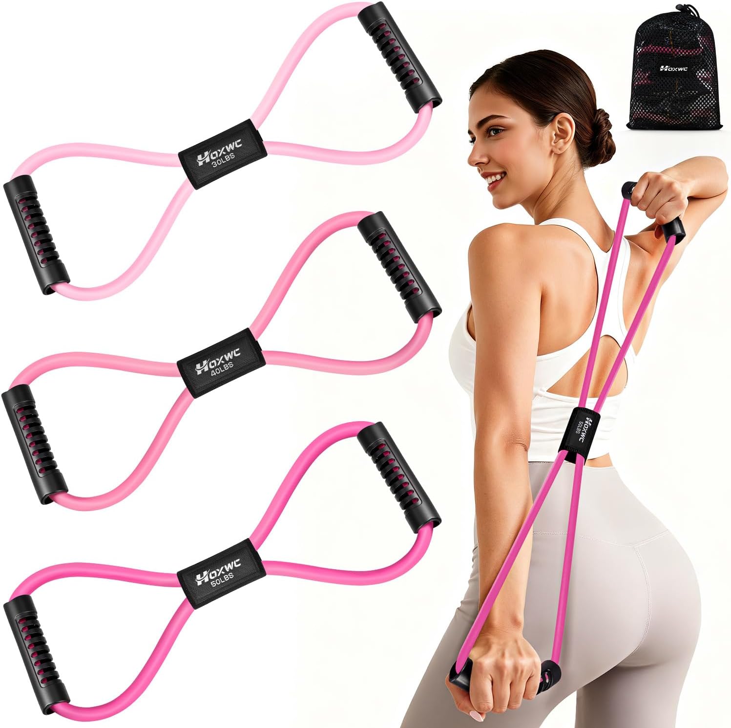 Skiennix Resistance Bands - Figure 8 Exercise Bands with Handles for Arms, Back & Legs | Home Workout Equipment