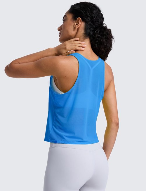 CRZ YOGA Mesh Workout Tank Tops for Women - Breathable Sleeveless Athletic Scoop Neck Shirts