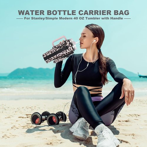 BULKITEM Water Bottle Carrier Bag - Insulated Neoprene Pouch with Phone Pocket for Stanley 40 & 30 oz Tumbler - Pink