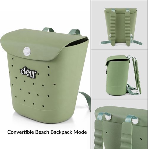 ClevrPlus Convertible Beach Tote Backpack - Waterproof EVA Bag in Grey with Removable Straps & Lid