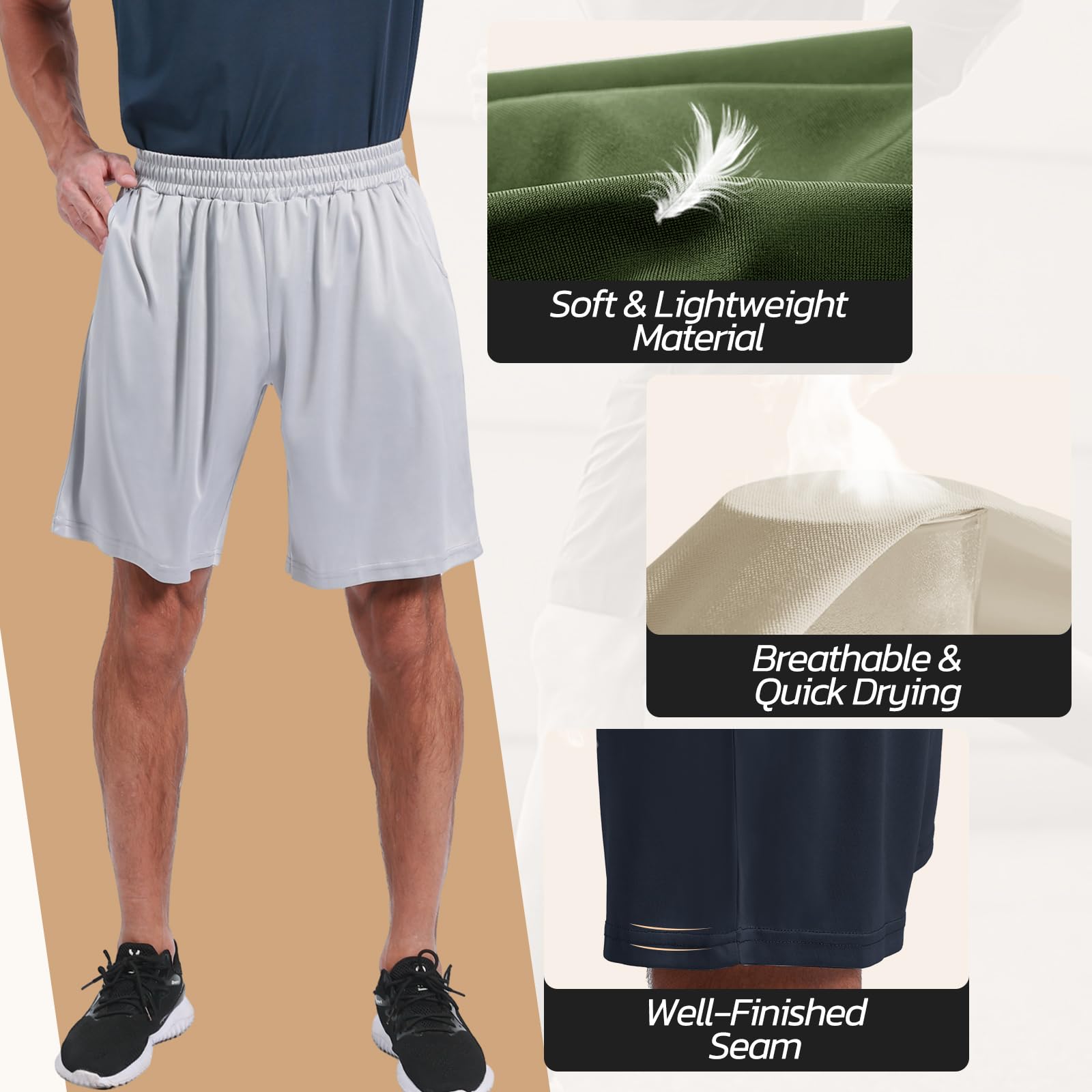 BOOJO 3 Pack Gym Basketball Mens Shorts - Quick Dry Black Workout Athletic Shorts with Pockets for Casual Running (S-6XL)